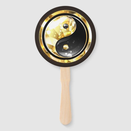 Goud Yin Yang op zwart Handwaaier (Voorkant)