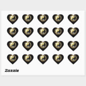 Goud Yin Yang op zwart Hart Sticker (Vel)