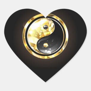 Goud Yin Yang op zwart Hart Sticker