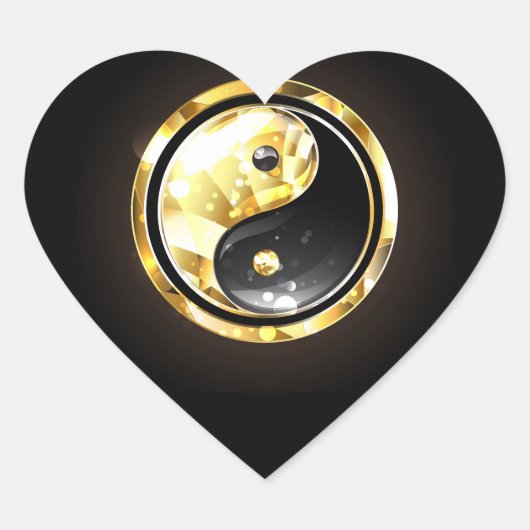 Goud Yin Yang op zwart Hart Sticker (Voorkant)