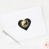 Goud Yin Yang op zwart Hart Sticker (Envelop)