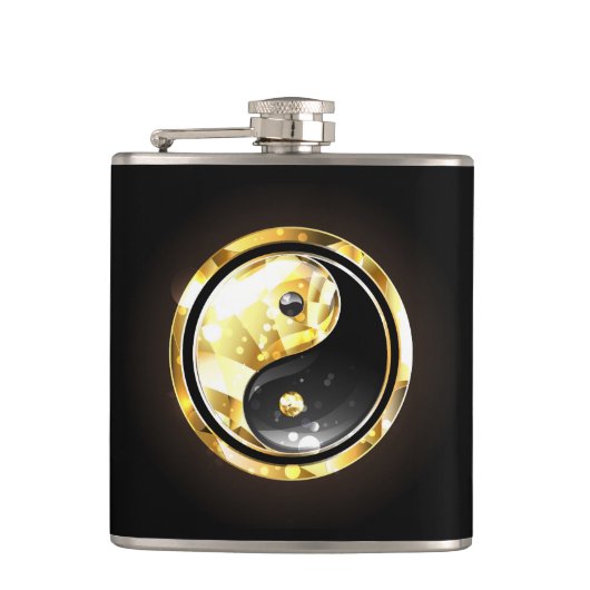 Goud Yin Yang op zwart Heupfles (Voorkant)