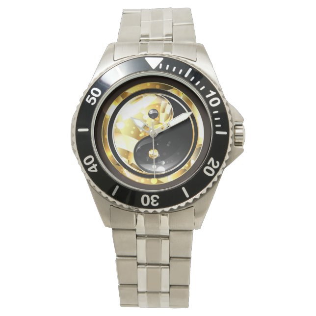 Goud Yin Yang op zwart Horloge (Voorkant)