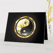 Goud Yin Yang op zwart Kaart (Gele Bloem)