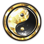 Goud Yin Yang op zwart Keramische Knop (Voorkant)
