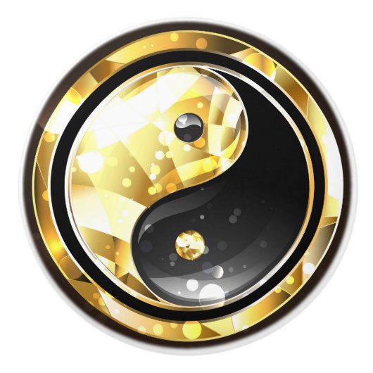 Goud Yin Yang op zwart Keramische Knop (Voorkant)