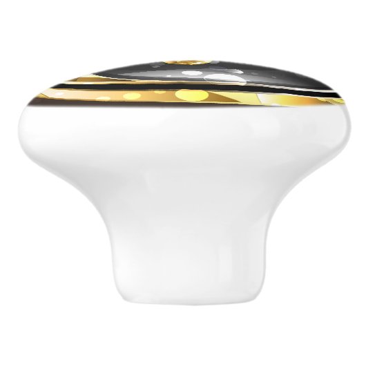 Goud Yin Yang op zwart Keramische Knop (Zijkant)