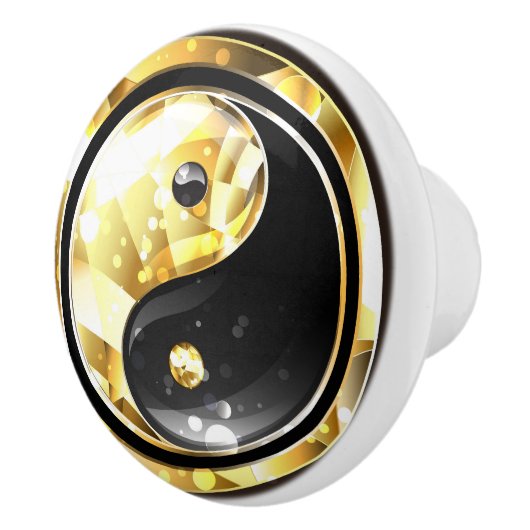 Goud Yin Yang op zwart Keramische Knop (Rechts)