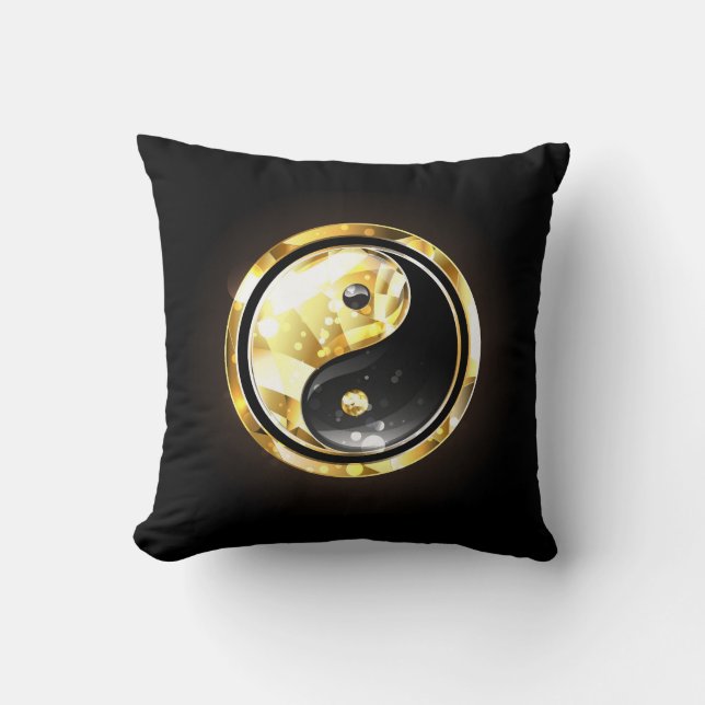 Goud Yin Yang op zwart Kussen (Voorkant)