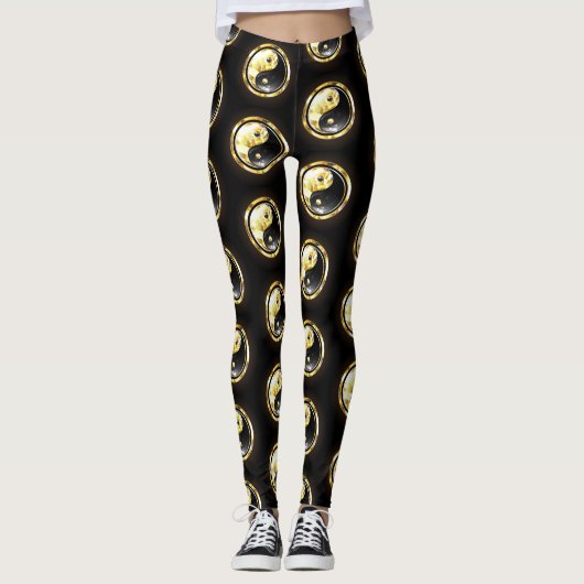Goud Yin Yang op zwart Leggings (Voorkant)