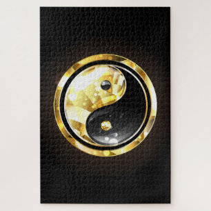 Goud Yin Yang op zwart Legpuzzel