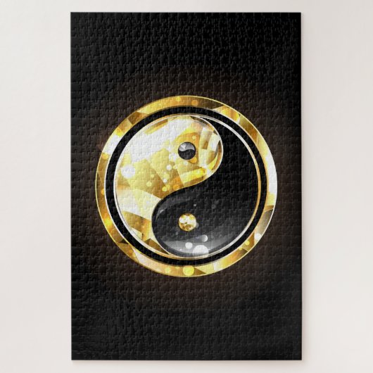 Goud Yin Yang op zwart Legpuzzel (Verticaal)