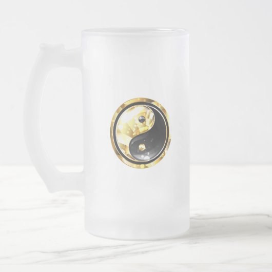 Goud Yin Yang op zwart Matglas Bierpul (Links)