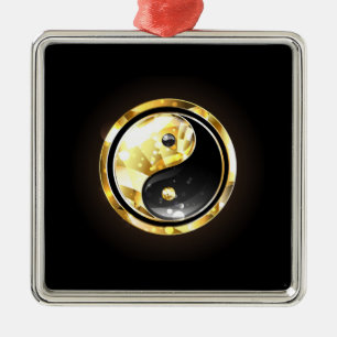 Goud Yin Yang op zwart Metalen Ornament