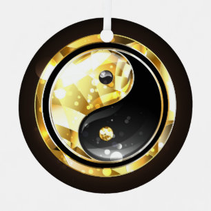 Goud Yin Yang op zwart Metalen Ornament