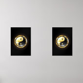 Goud Yin Yang op zwart Muurkunst Sets (Voorkant)