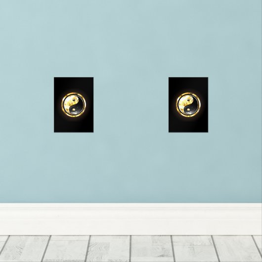 Goud Yin Yang op zwart Muurkunst Sets (Houten vloer)