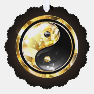 Goud Yin Yang op zwart Ornament Kaart