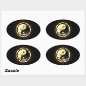 Goud Yin Yang op zwart Ovale Sticker (Vel)
