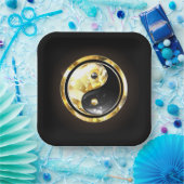 Goud Yin Yang op zwart Papieren Bordje (Feest)