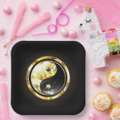 Goud Yin Yang op zwart Papieren Bordje (Feest)