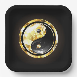 Goud Yin Yang op zwart Papieren Bordje