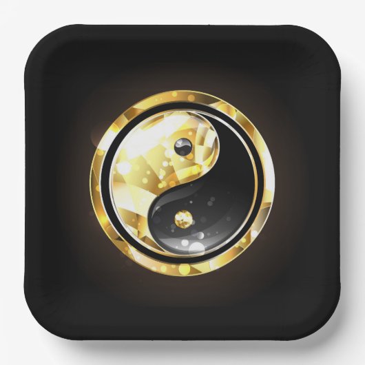 Goud Yin Yang op zwart Papieren Bordje (Voorkant)