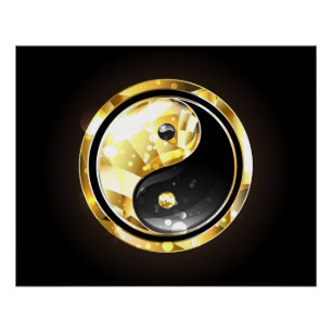 Goud Yin Yang op zwart Perfect Poster