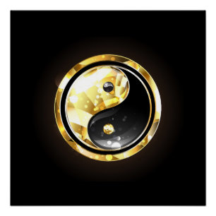 Goud Yin Yang op zwart Perfect Poster