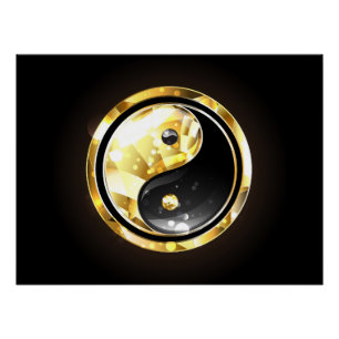 Goud Yin Yang op zwart Perfect Poster