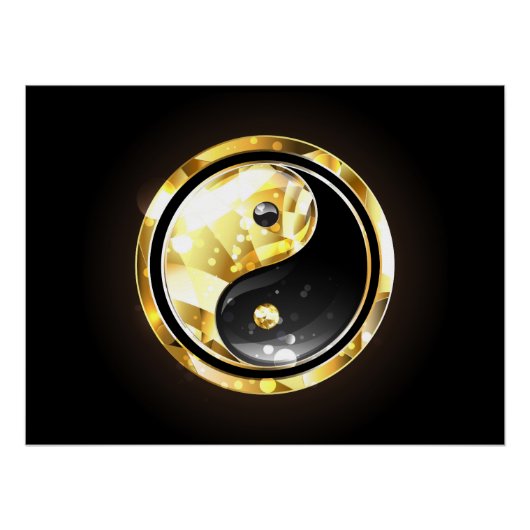Goud Yin Yang op zwart Perfect Poster (Voorkant)