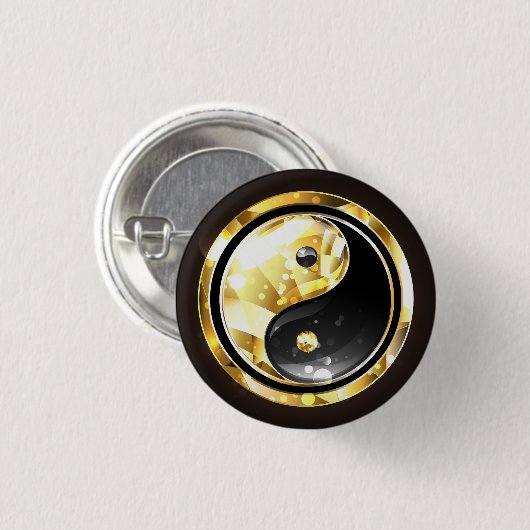 Goud Yin Yang op zwart Ronde Button 3,2 Cm (Voorkant /achterkant)
