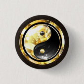 Goud Yin Yang op zwart Ronde Button 3,2 Cm (Voorkant)