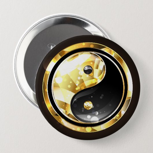 Goud Yin Yang op zwart Ronde Button 4,0 Cm (Voorkant /achterkant)