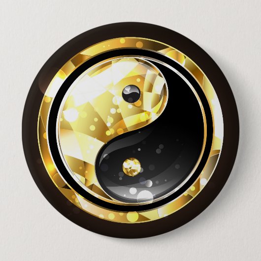 Goud Yin Yang op zwart Ronde Button 4,0 Cm (Voorkant)