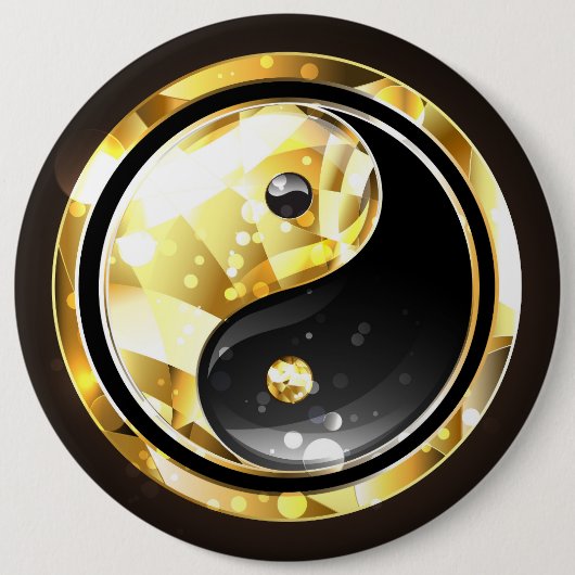 Goud Yin Yang op zwart Ronde Button 6,0 Cm (Voorkant)
