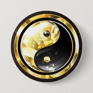 Goud Yin Yang op zwart Ronde Button 7,6 Cm