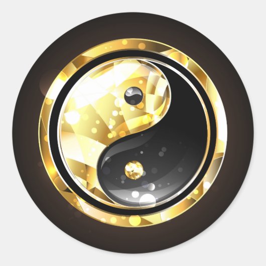 Goud Yin Yang op zwart Ronde Sticker (Voorkant)