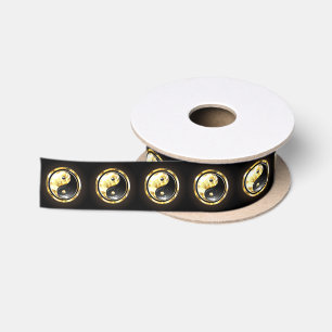 Goud Yin Yang op zwart Satijnen Lint