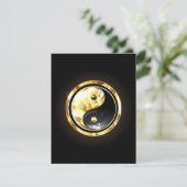 Goud Yin Yang op zwart Save The Date (Staand voorkant)
