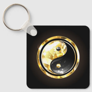 Goud Yin Yang op zwart Sleutelhanger