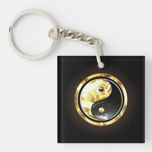 Goud Yin Yang op zwart Sleutelhanger (voorkant)