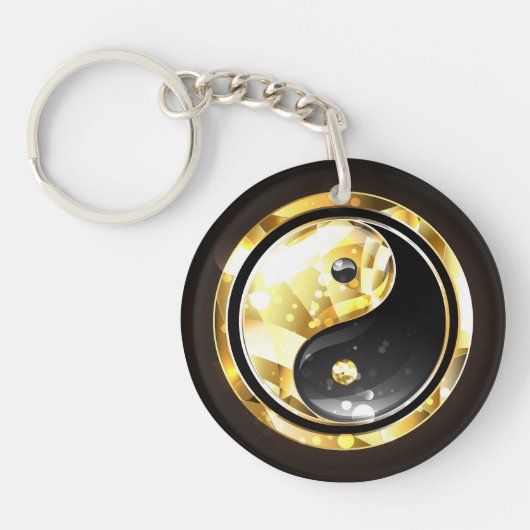 Goud Yin Yang op zwart Sleutelhanger (Voorkant)