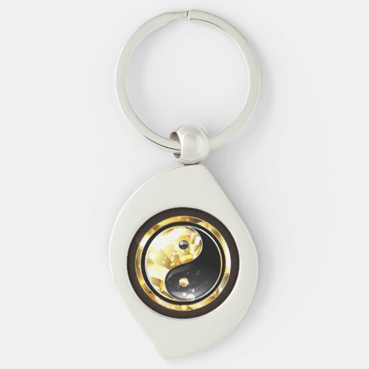Goud Yin Yang op zwart Sleutelhanger (Voorkant)