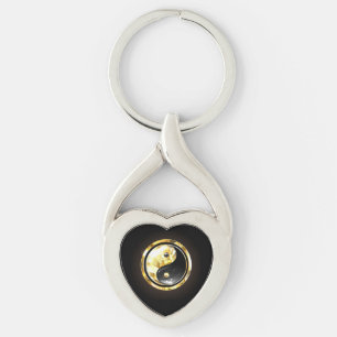 Goud Yin Yang op zwart Sleutelhanger