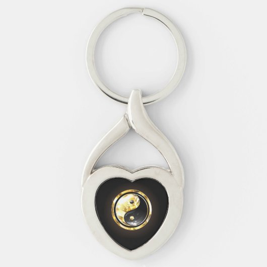 Goud Yin Yang op zwart Sleutelhanger (Voorkant)
