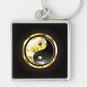 Goud Yin Yang op zwart Sleutelhanger
