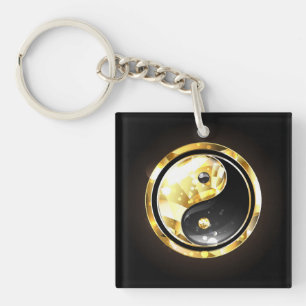 Goud Yin Yang op zwart Sleutelhanger