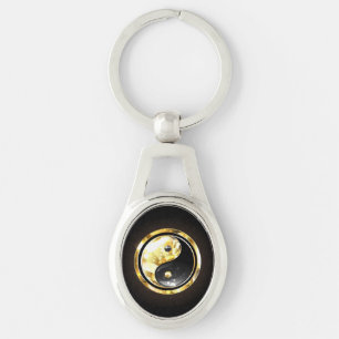 Goud Yin Yang op zwart Sleutelhanger