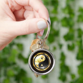Goud Yin Yang op zwart Sleutelhanger (Hand)